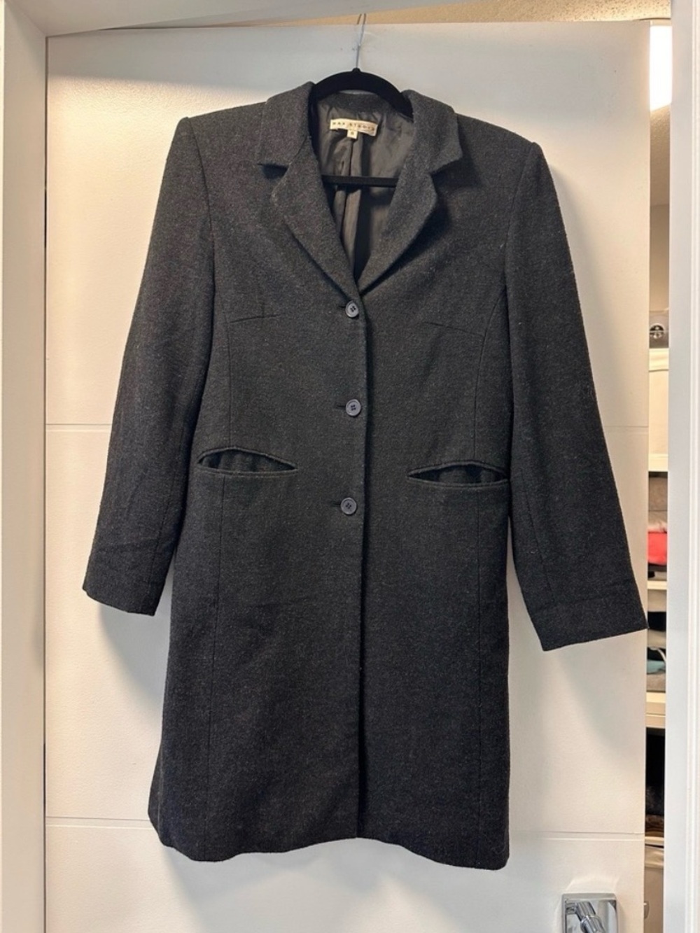 Max Studio Wool Blend Longline Coat Charcoal Grey Size S